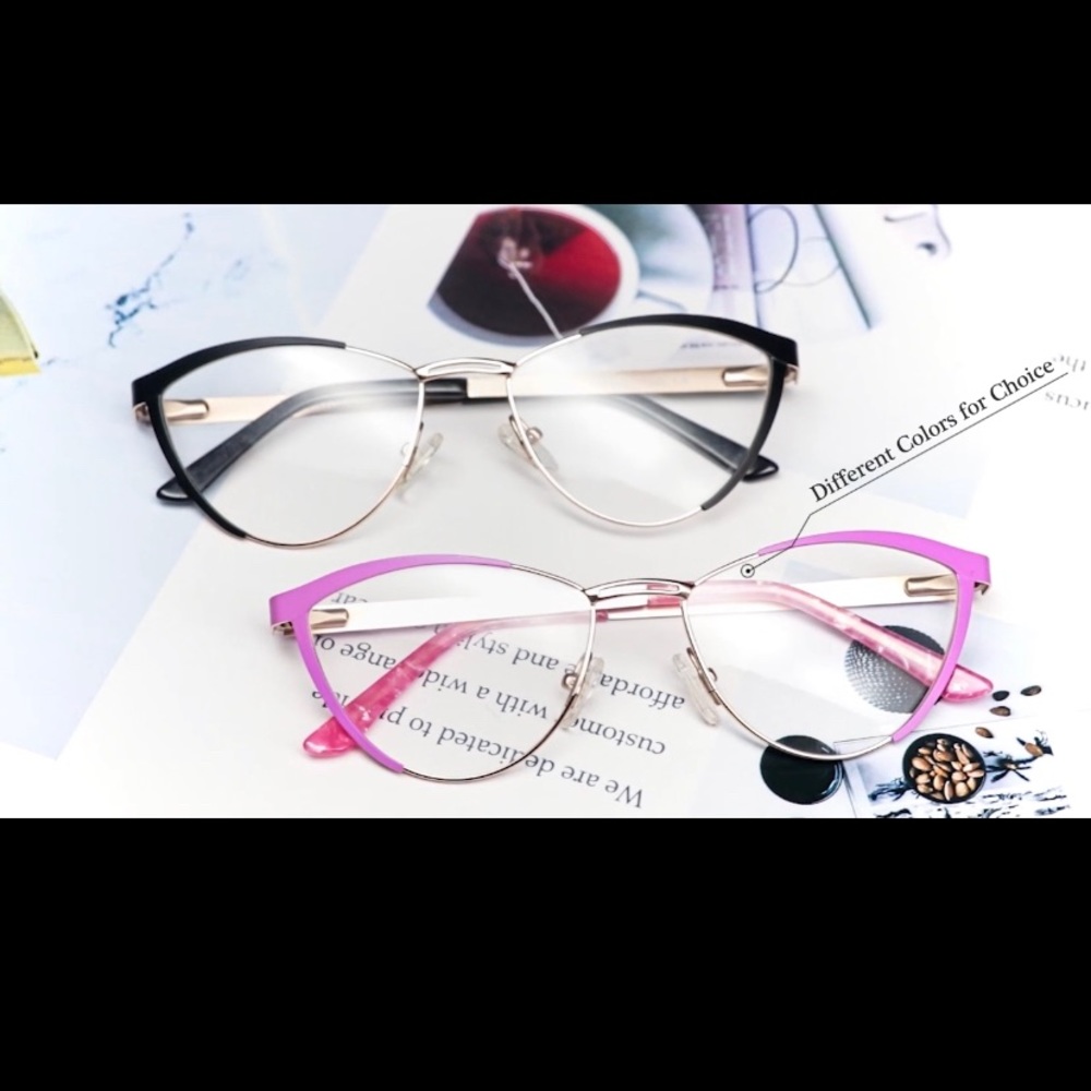 Black and Gold Cat Eye Glasses with Pink Case